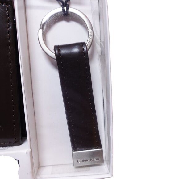 NIP Calvin Klein Men's RFID XCAP Slimfold Wallet With Key Fob Set Leather Brown - Picture 7 of 7